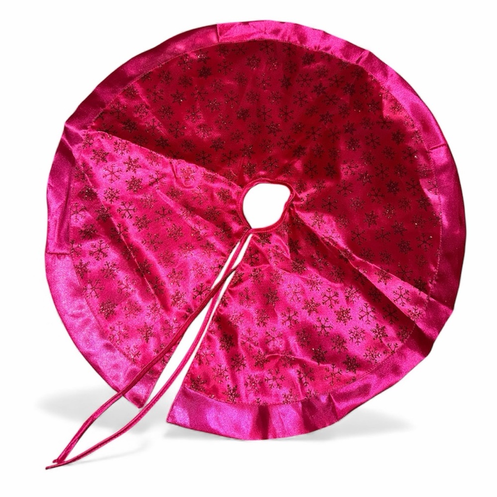 Christmas Hot Pink Sparkle Snowflake Mini Christmas Tree Skirt Wrap Around Ties